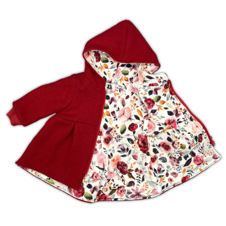Wollwalkmantel Valentina mit Zipp, 80, Rot Watercolor Flowers BIO – Bild 3